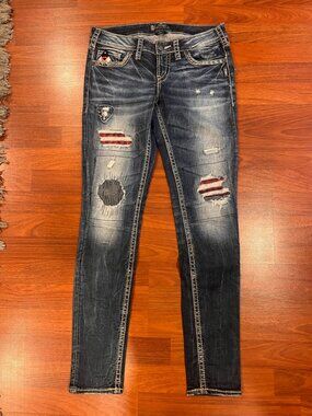 Silver Jeans Co. Aiko Mid Super Skinny Jeans Womens 28x31 Y2K Studded Distressed